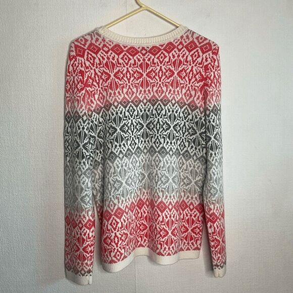 NWT Talbots Fair Isle Lambs Wool Blend Crewneck Sweater Women Size M Gray Coral - Picture 7 of 9